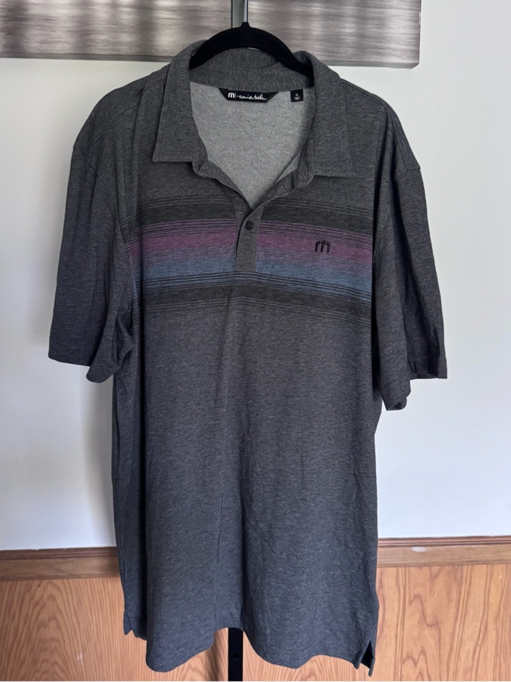 Travis Mathew Men's Gray Polo Shirt with Subtle Stripe XL